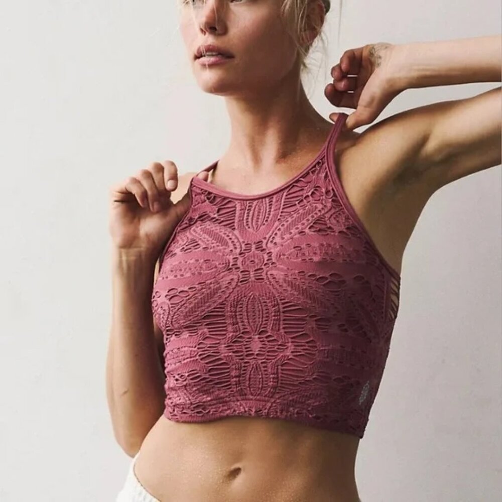 Free People Happiness Runs Floral Crop Tank Wood Rose (XS/S)